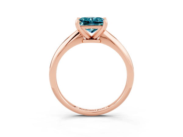 Rose gold Princess Cut Blue Topaz Solitaire Engagement Ring with Classic Band and Four-Prong Setting