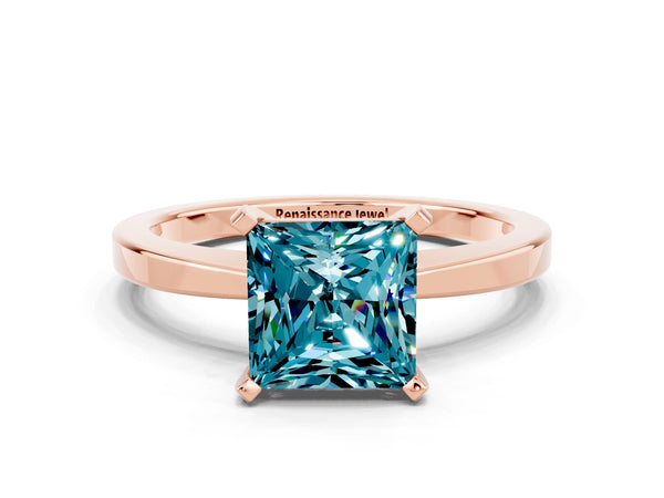 Rose gold Princess Cut Blue Topaz Solitaire Engagement Ring with Classic Band and Four-Prong Setting