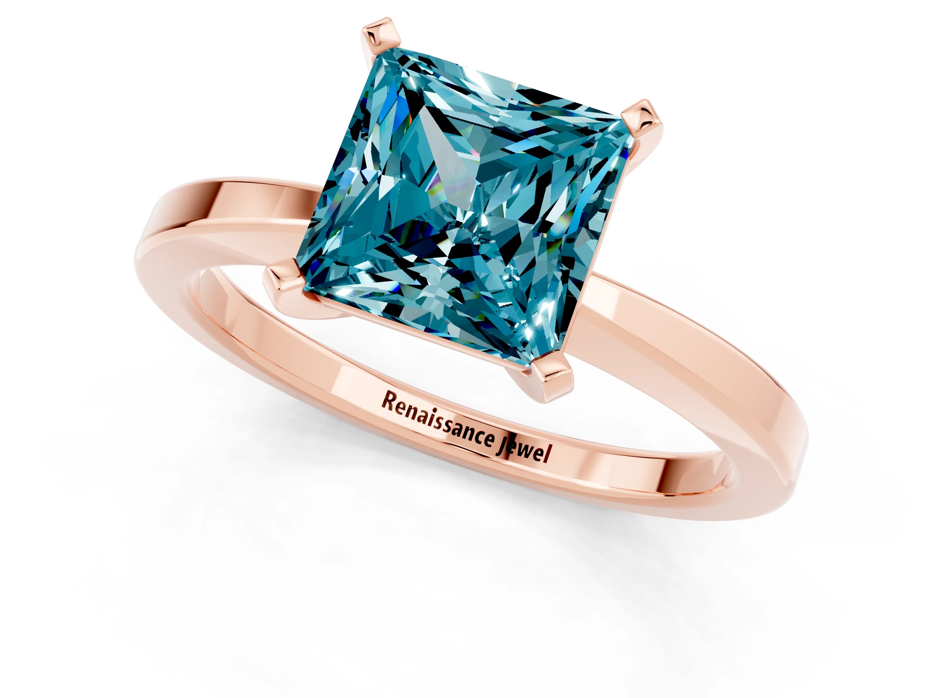 Rose gold Princess Cut Blue Topaz Solitaire Engagement Ring with Classic Band and Four-Prong Setting_37