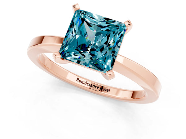 Rose gold Princess Cut Blue Topaz Solitaire Engagement Ring with Classic Band and Four-Prong Setting