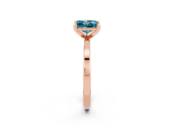 Rose gold Princess Cut Blue Topaz Solitaire Engagement Ring with Classic Band and Four-Prong Setting