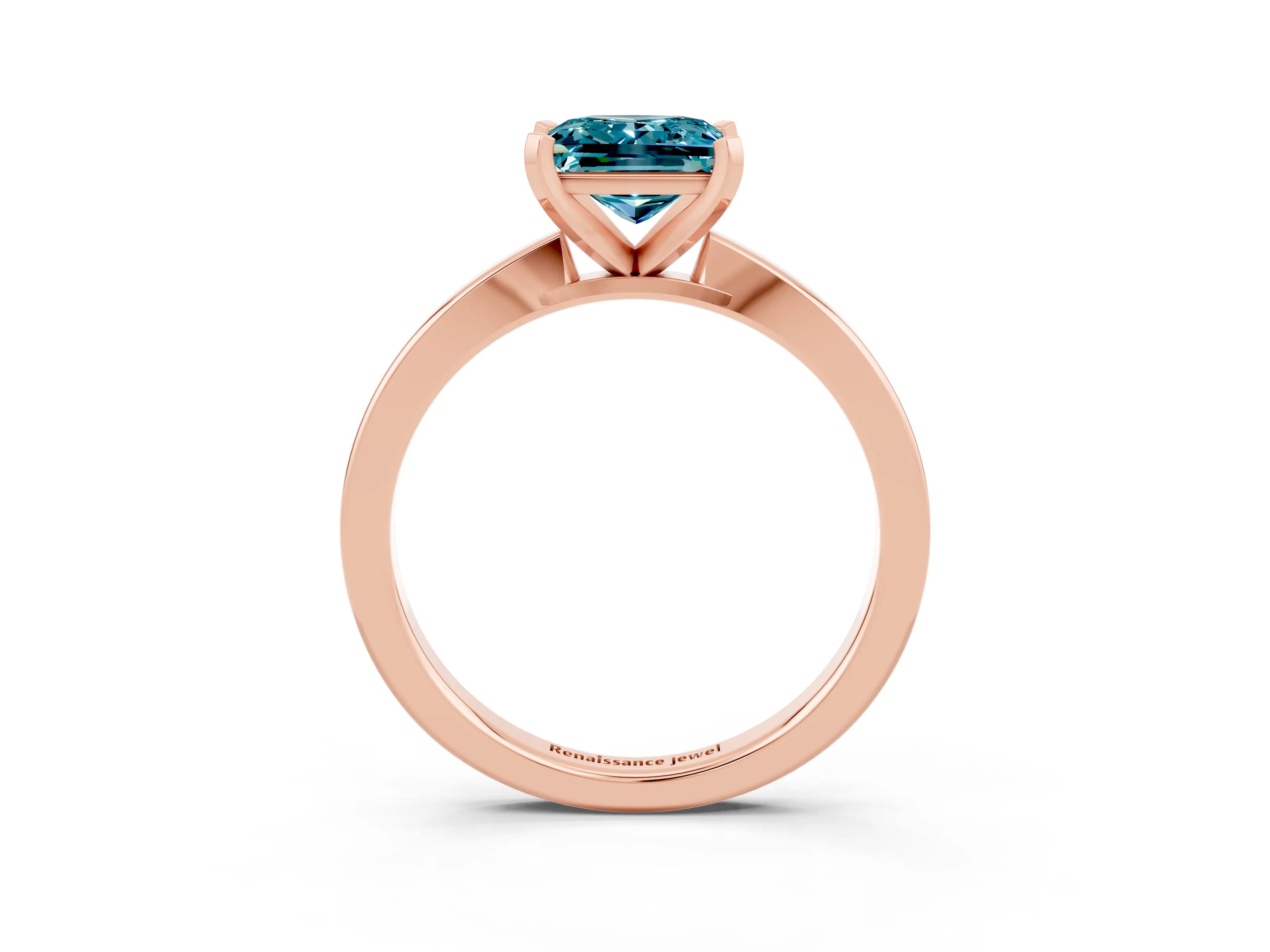 Rose gold Princess Cut Blue Topaz Solitaire Engagement Ring with Classic Band and Four-Prong Setting_39