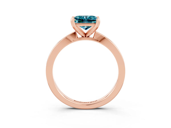 Rose gold Princess Cut Blue Topaz Solitaire Engagement Ring with Classic Band and Four-Prong Setting