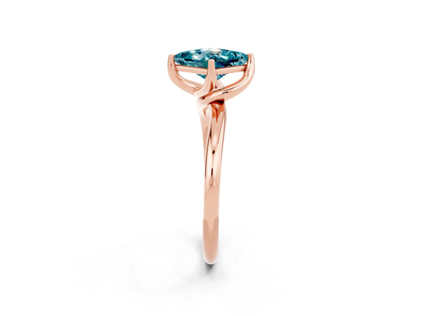 Rose gold Princess Cut Blue Topaz Solitaire Engagement Ring with Four-Prong Setting and Classic Band
