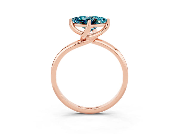 Rose gold Princess Cut Blue Topaz Solitaire Engagement Ring with Four-Prong Setting and Classic Band