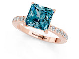 Rose gold Princess Cut Blue Topaz Solitaire Engagement Ring with Pavé Band and Four-Prong Setting_1