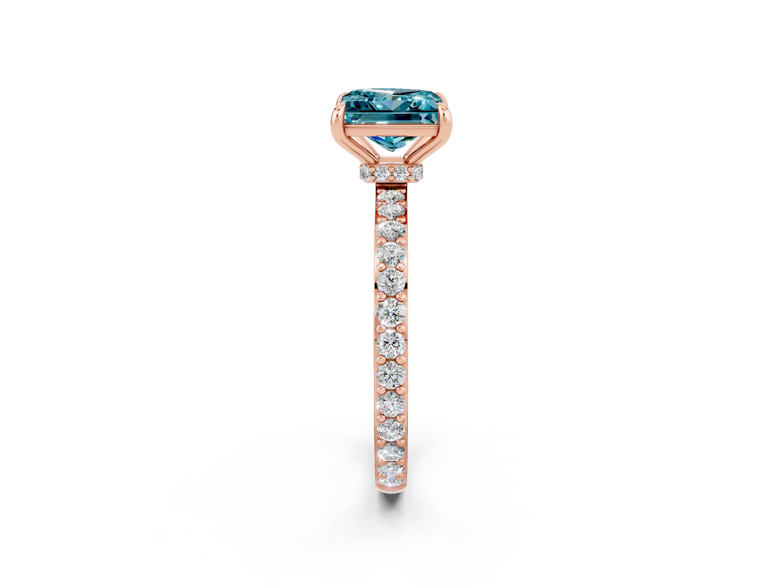 Rose gold Princess Cut Blue Topaz Solitaire Engagement Ring with Pavé Band and Four-Prong Setting_2
