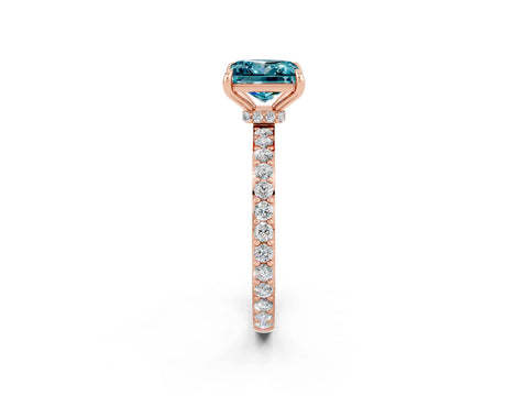 Rose gold Princess Cut Blue Topaz Solitaire Engagement Ring with Pavé Band and Four-Prong Setting_2