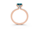 Rose gold Princess Cut Blue Topaz Solitaire Engagement Ring with Pavé Band and Four-Prong Setting_3