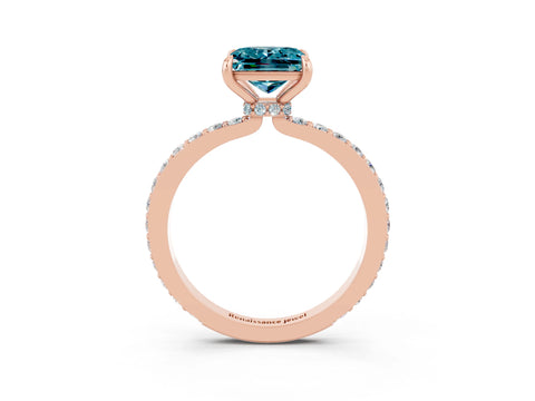 Rose gold Princess Cut Blue Topaz Solitaire Engagement Ring with Pavé Band and Four-Prong Setting_3