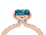 Rose gold Princess Cut Blue Topaz Solitaire Engagement Ring with Pavé Band and Four-Prong Setting_4