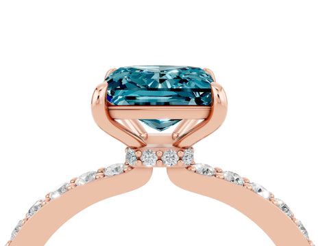 Rose gold Princess Cut Blue Topaz Solitaire Engagement Ring with Pavé Band and Four-Prong Setting_4