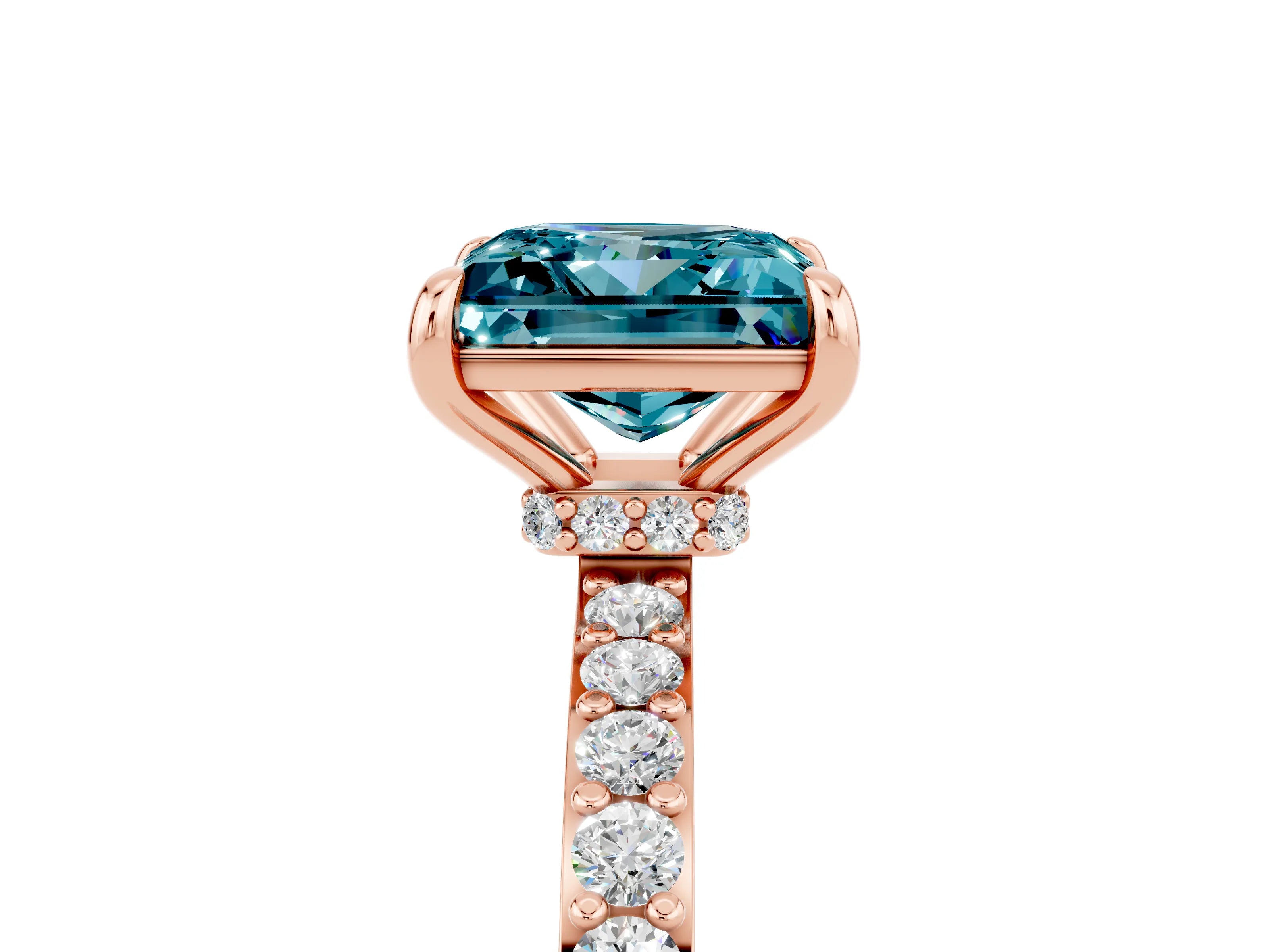Rose gold Princess Cut Blue Topaz Solitaire Engagement Ring with Pavé Band and Four-Prong Setting_5