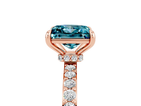 Rose gold Princess Cut Blue Topaz Solitaire Engagement Ring with Pavé Band and Four-Prong Setting_5