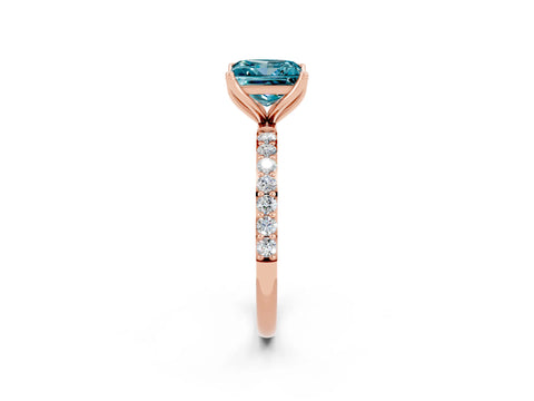 Rose gold Princess Cut Blue Topaz Solitaire Engagement Ring with Pavé Band and Prong Setting_2
