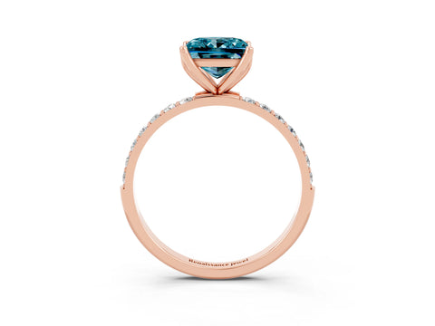 Rose gold Princess Cut Blue Topaz Solitaire Engagement Ring with Pavé Band and Prong Setting_3