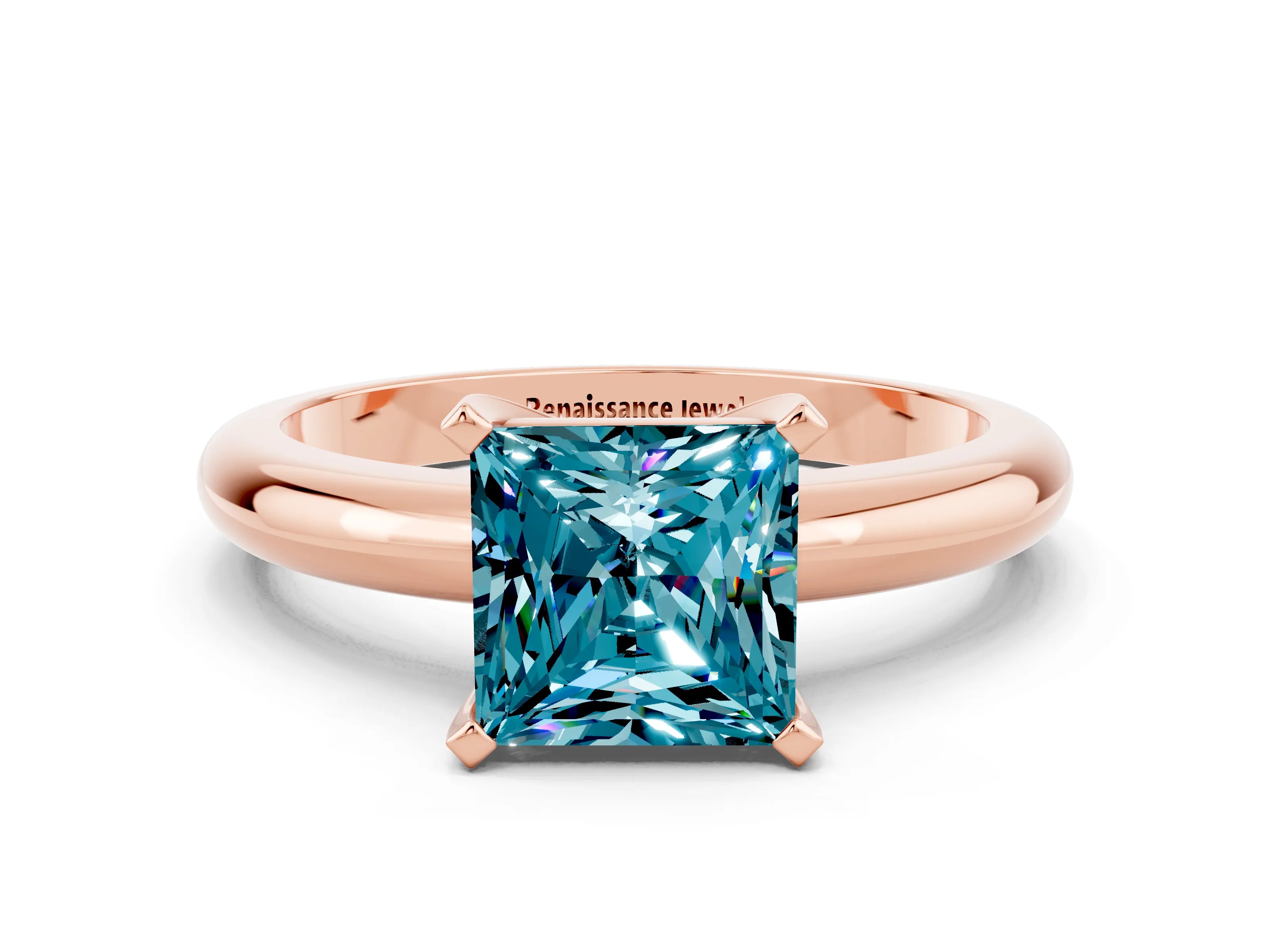 Rose gold Princess Cut Blue Topaz Solitaire Engagement Ring with Round Band and Four-Prong Setting