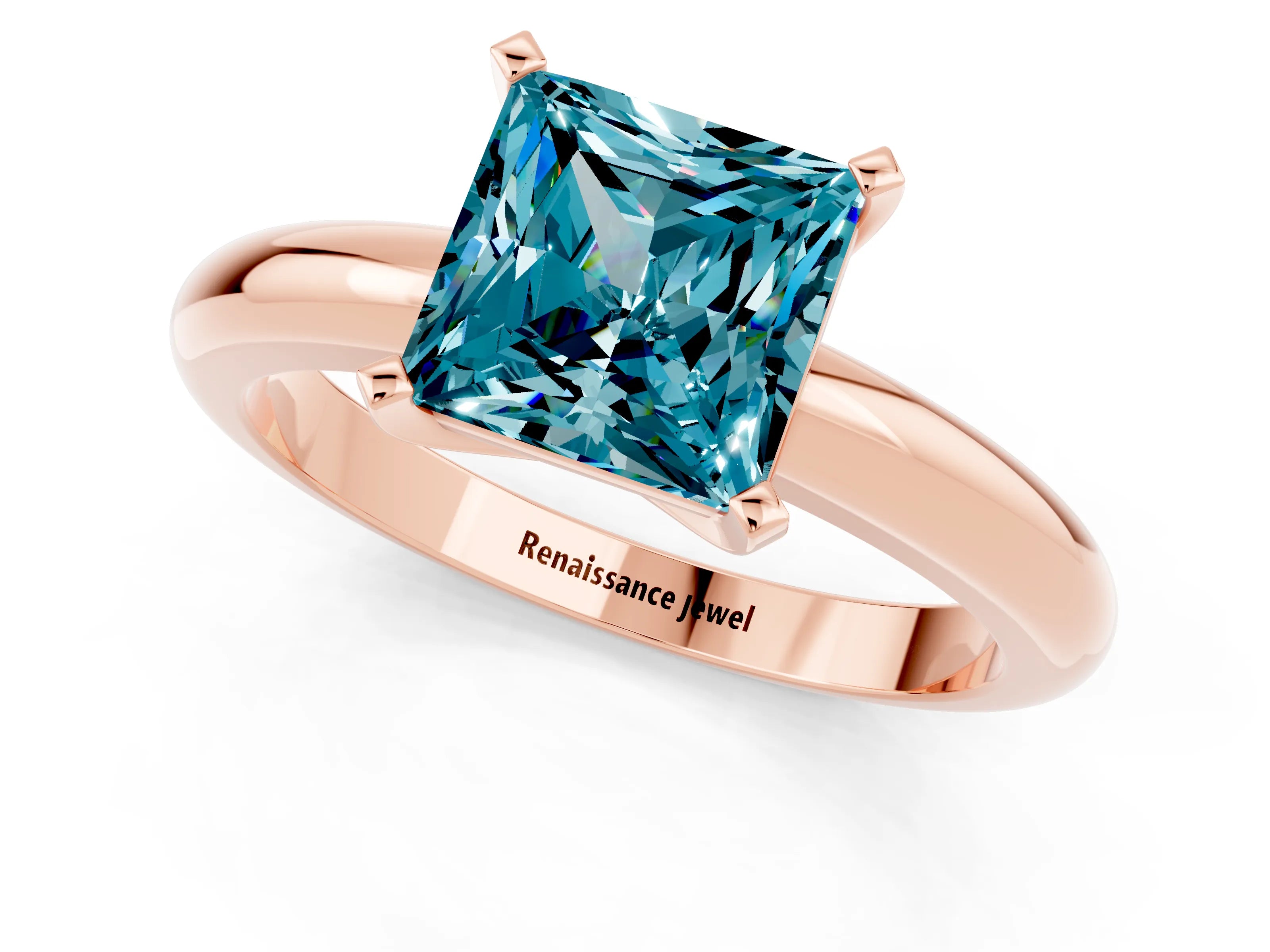 Rose gold Princess Cut Blue Topaz Solitaire Engagement Ring with Round Band and Four-Prong Setting_1