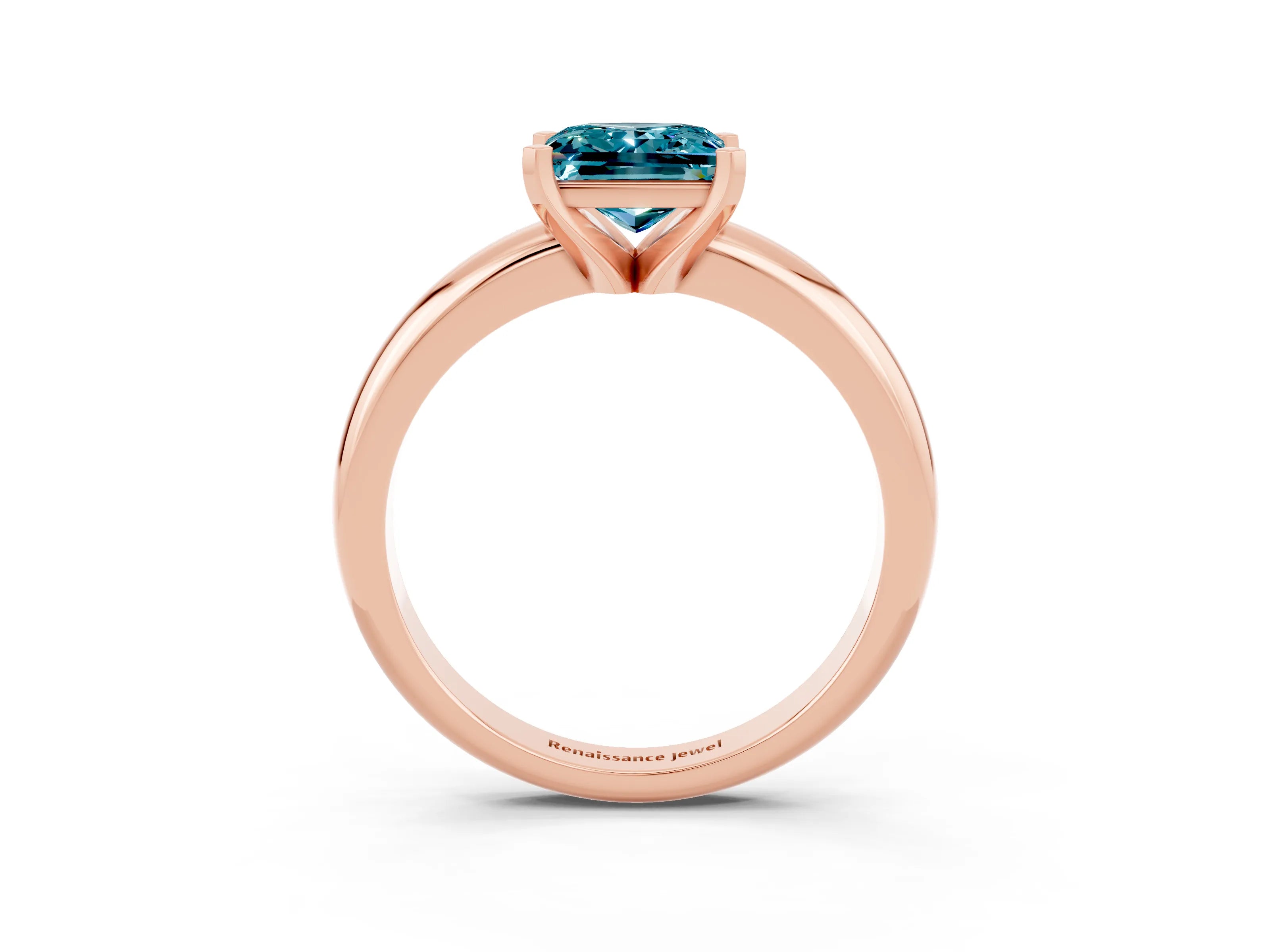 Rose gold Princess Cut Blue Topaz Solitaire Engagement Ring with Round Band and Four-Prong Setting_3
