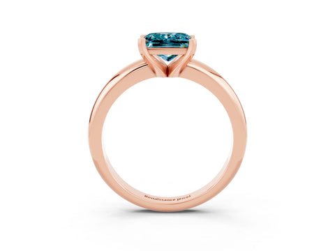 Rose gold Princess Cut Blue Topaz Solitaire Engagement Ring with Round Band and Four-Prong Setting_3