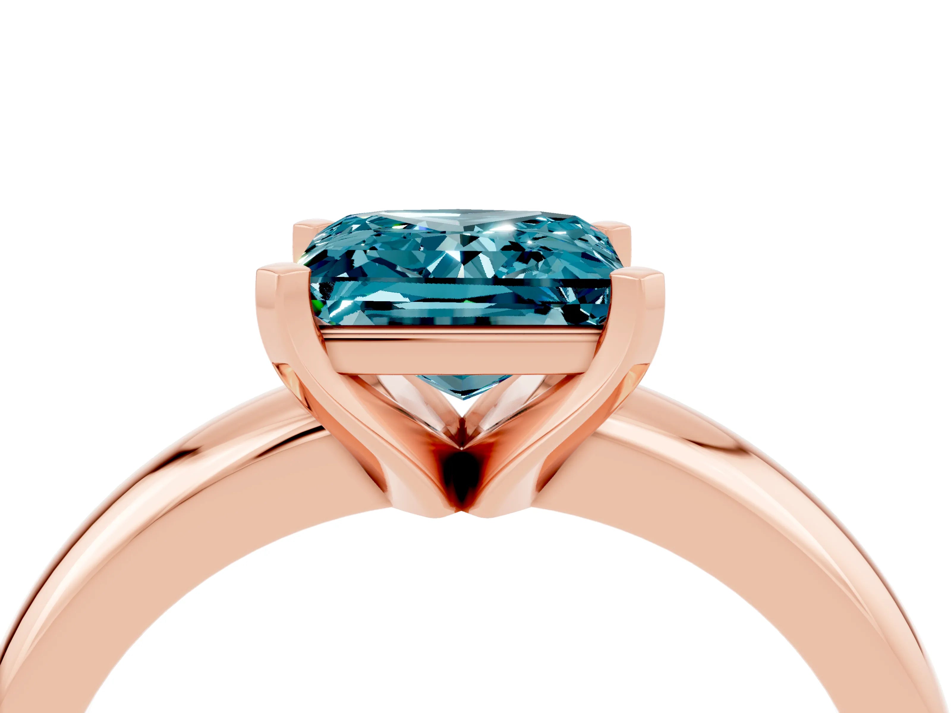 Rose gold Princess Cut Blue Topaz Solitaire Engagement Ring with Round Band and Four-Prong Setting_4