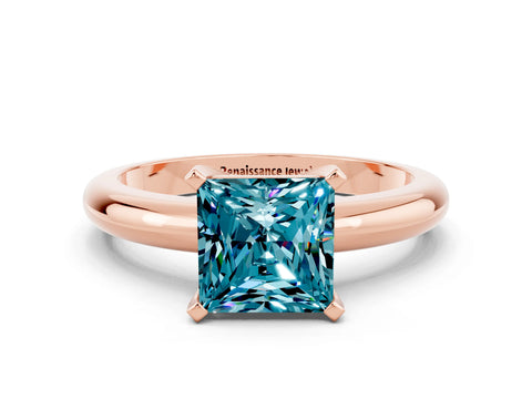 Rose gold Princess Cut Blue Topaz Solitaire Engagement Ring with Round Band and Four-Prong Setting