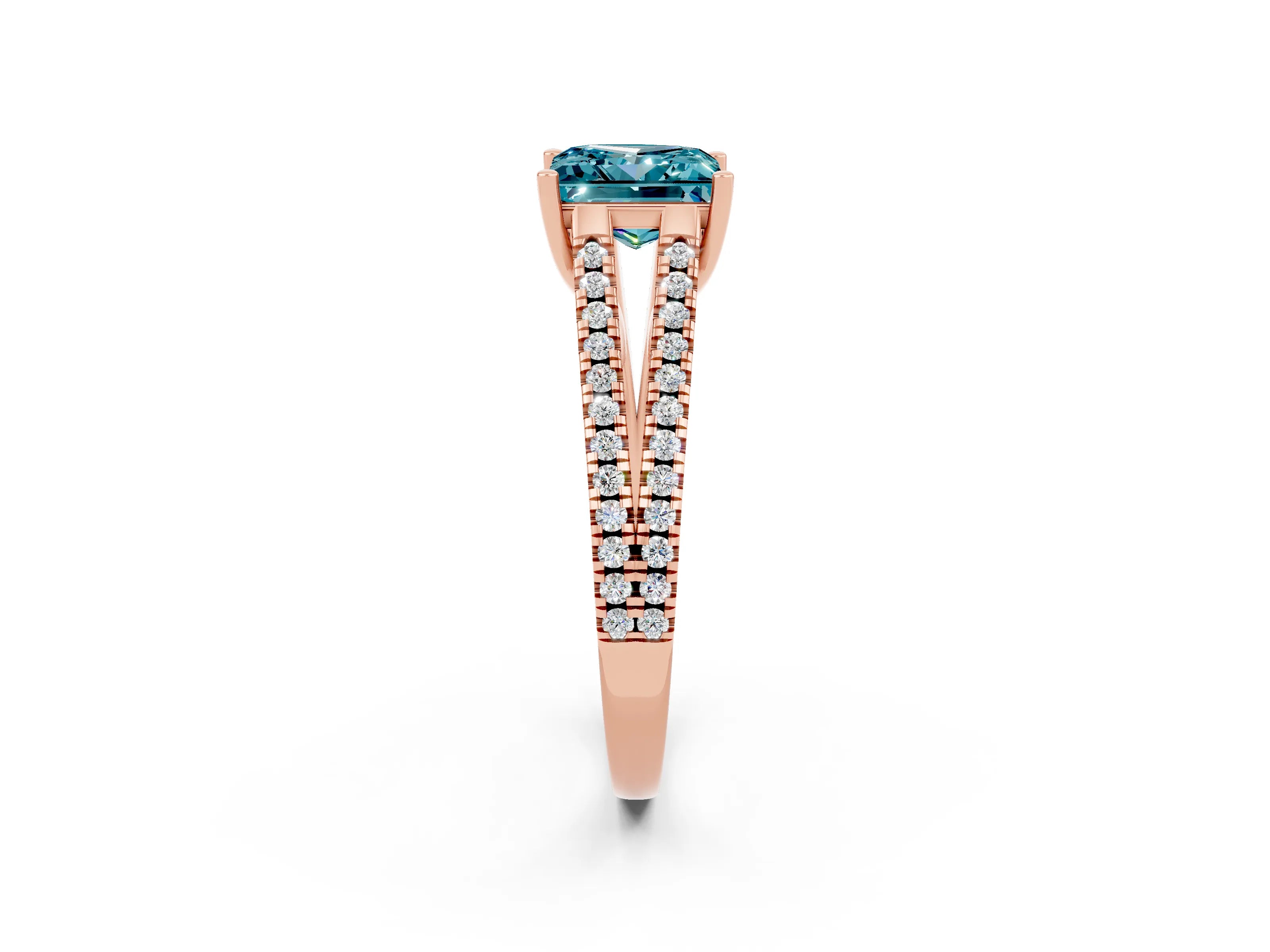 Rose gold Princess Cut Blue Topaz Solitaire Engagement Ring with Split Shank Pavé Band_2