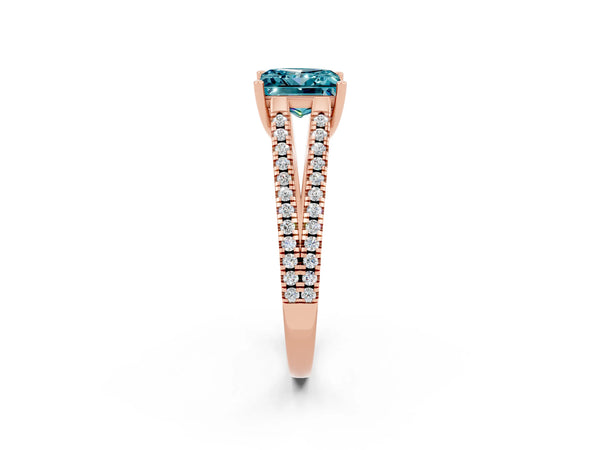 Rose gold Princess Cut Blue Topaz Solitaire Engagement Ring with Split Shank Pavé Band