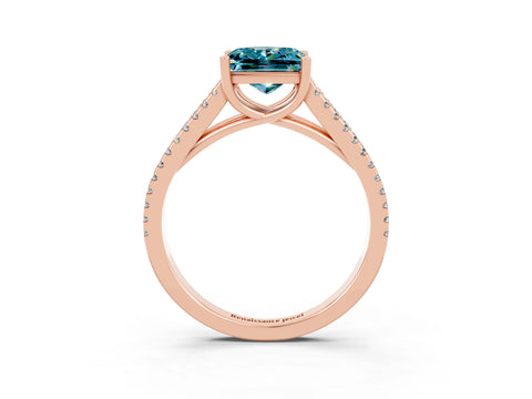 Rose gold Princess Cut Blue Topaz Solitaire Engagement Ring with Split Shank Pavé Band_3