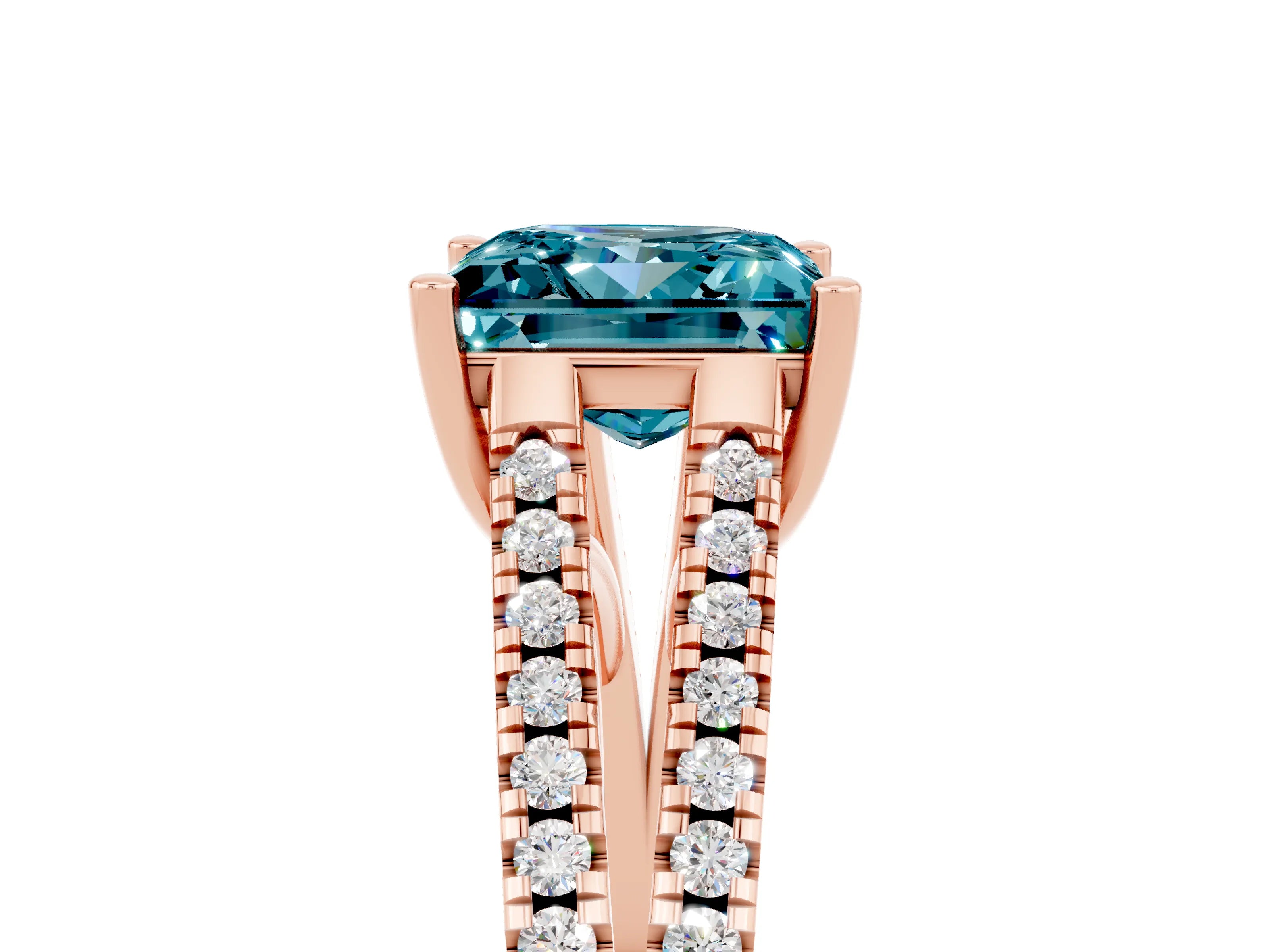 Rose gold Princess Cut Blue Topaz Solitaire Engagement Ring with Split Shank Pavé Band_5