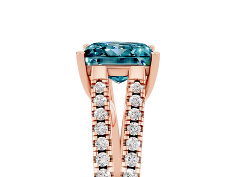 Rose gold Princess Cut Blue Topaz Solitaire Engagement Ring with Split Shank Pavé Band_5