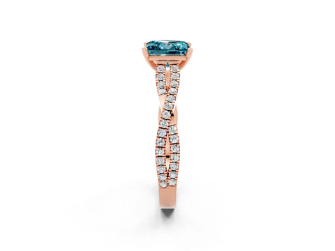 Rose gold Princess Cut Blue Topaz Solitaire Engagement Ring with Twisted Pavé Band and Four-Prong Setting_14