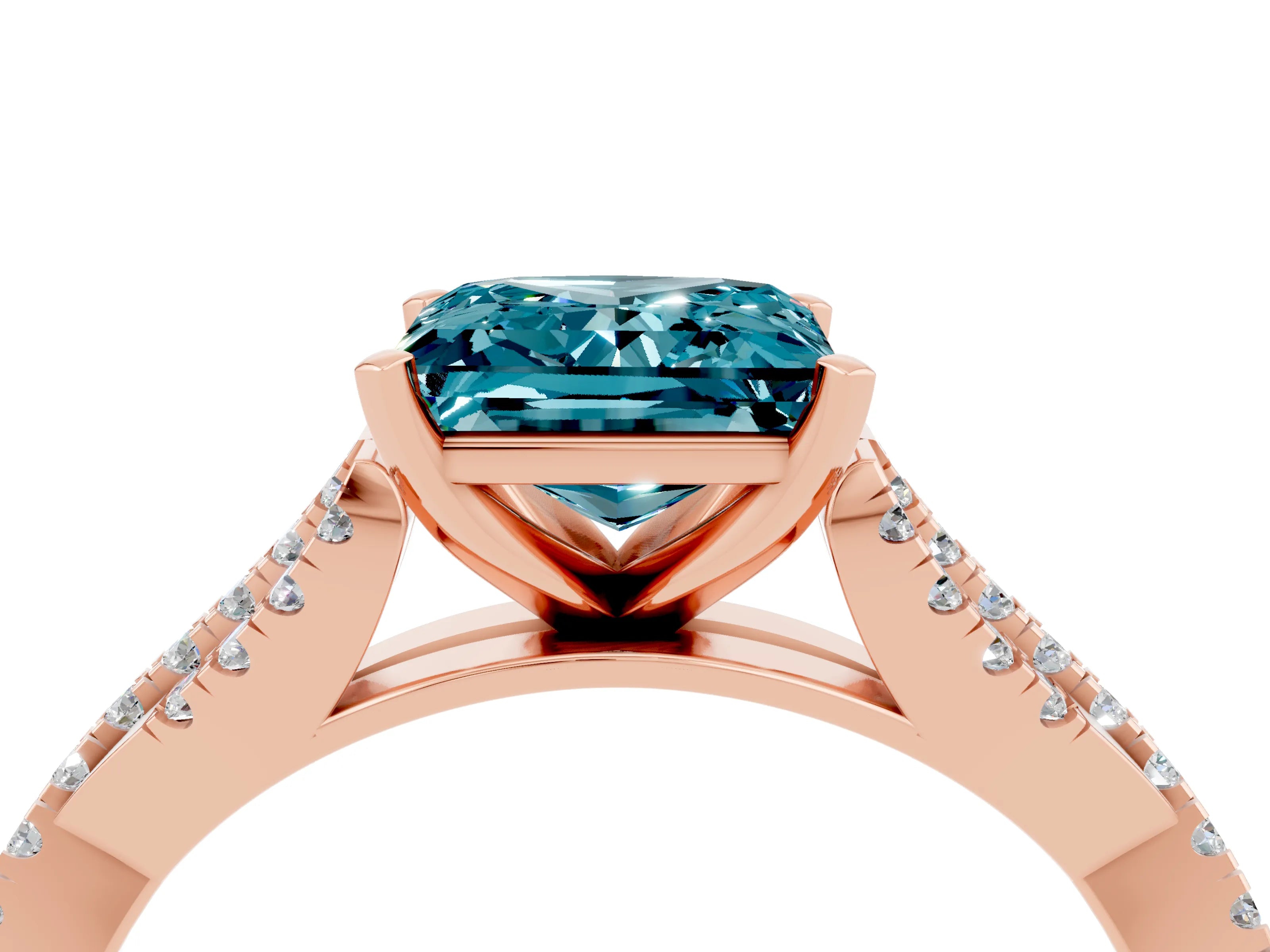 Rose gold Princess Cut Blue Topaz Solitaire Engagement Ring with Twisted Pavé Band and Four-Prong Setting_16