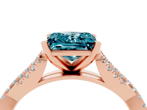 Rose gold Princess Cut Blue Topaz Solitaire Engagement Ring with Twisted Pavé Band and Four-Prong Setting_16