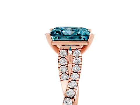 Rose gold Princess Cut Blue Topaz Solitaire Engagement Ring with Twisted Pavé Band and Four-Prong Setting_17