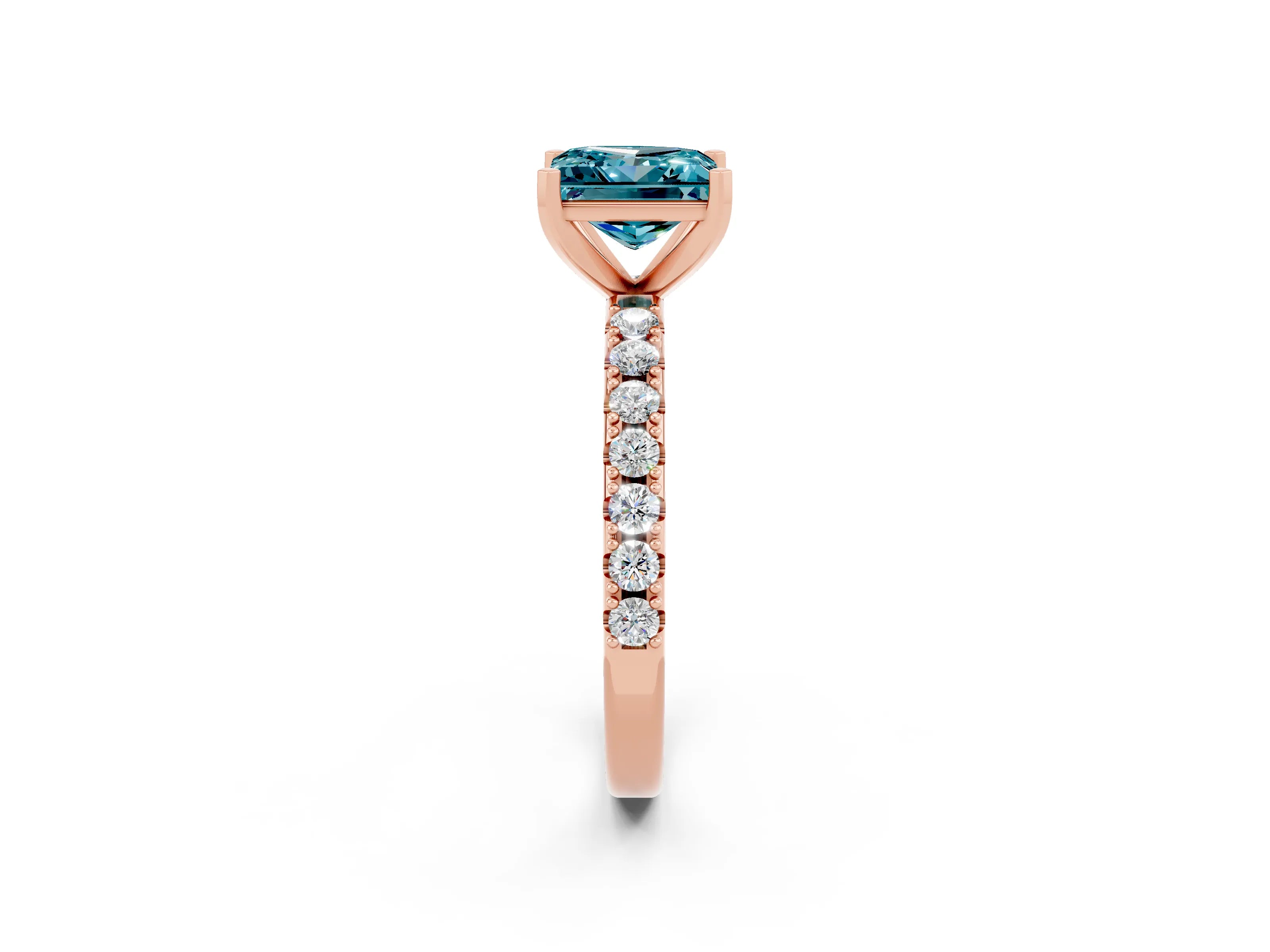 Rose gold Princess Cut Blue Topaz Solitaire Pavé Band with Four-Prong Setting_2