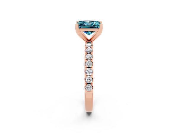 Rose gold Princess Cut Blue Topaz Solitaire Pavé Band with Four-Prong Setting