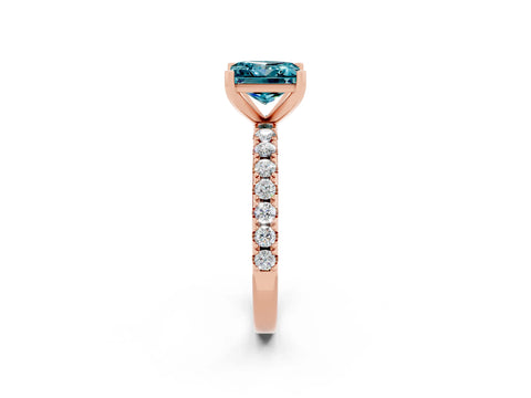 Rose gold Princess Cut Blue Topaz Solitaire Pavé Band with Four-Prong Setting_2