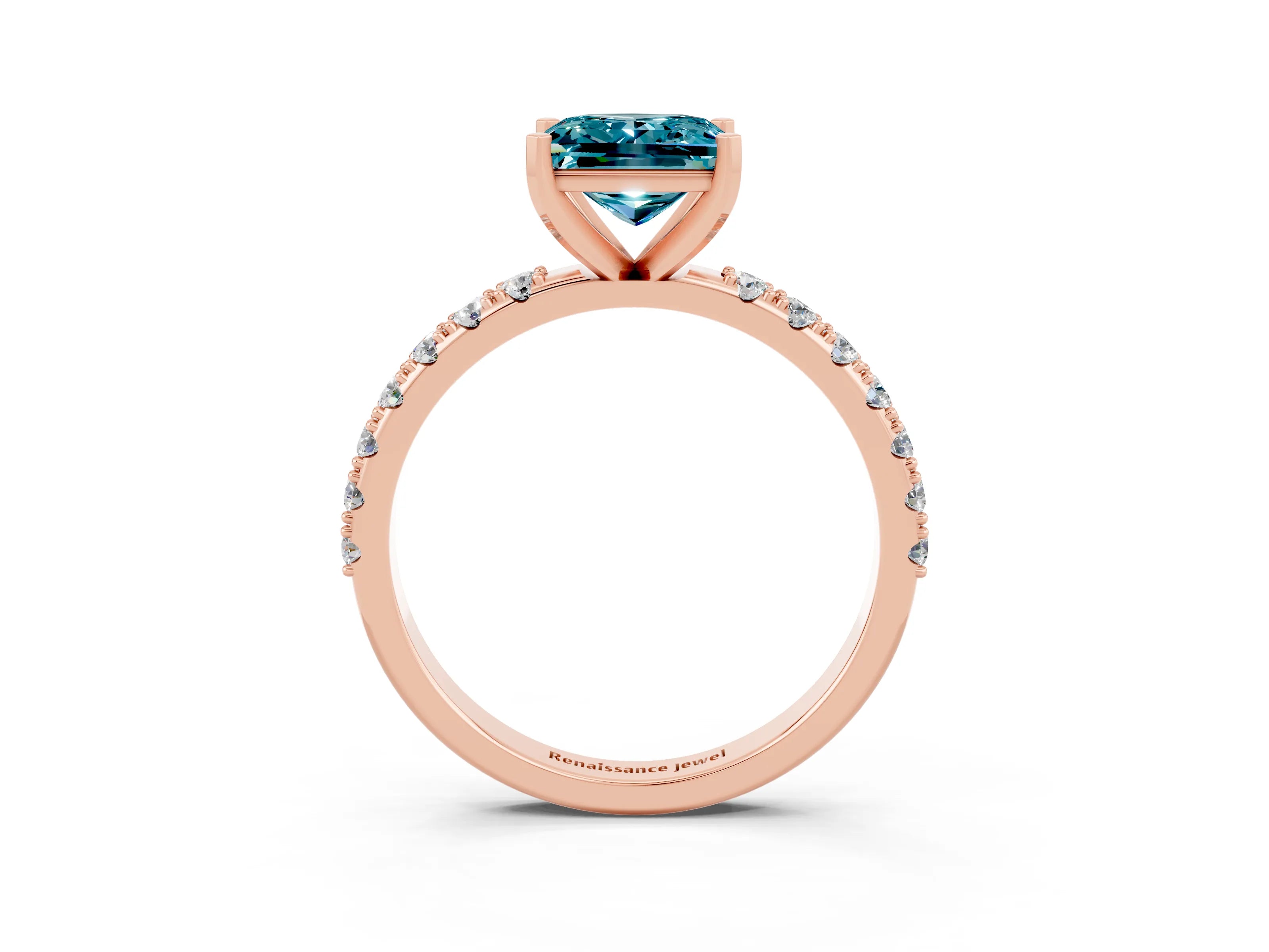 Rose gold Princess Cut Blue Topaz Solitaire Pavé Band with Four-Prong Setting_3