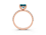 Rose gold Princess Cut Blue Topaz Solitaire Pavé Band with Four-Prong Setting_3