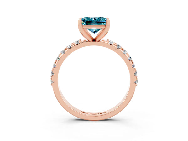 Rose gold Princess Cut Blue Topaz Solitaire Pavé Band with Four-Prong Setting