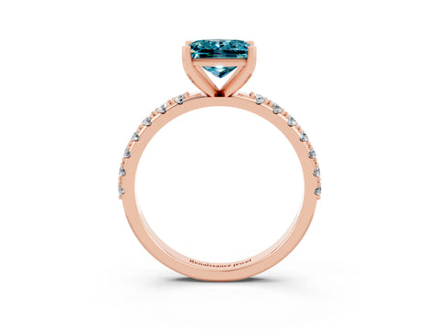 Rose gold Princess Cut Blue Topaz Solitaire Pavé Band with Four-Prong Setting_3