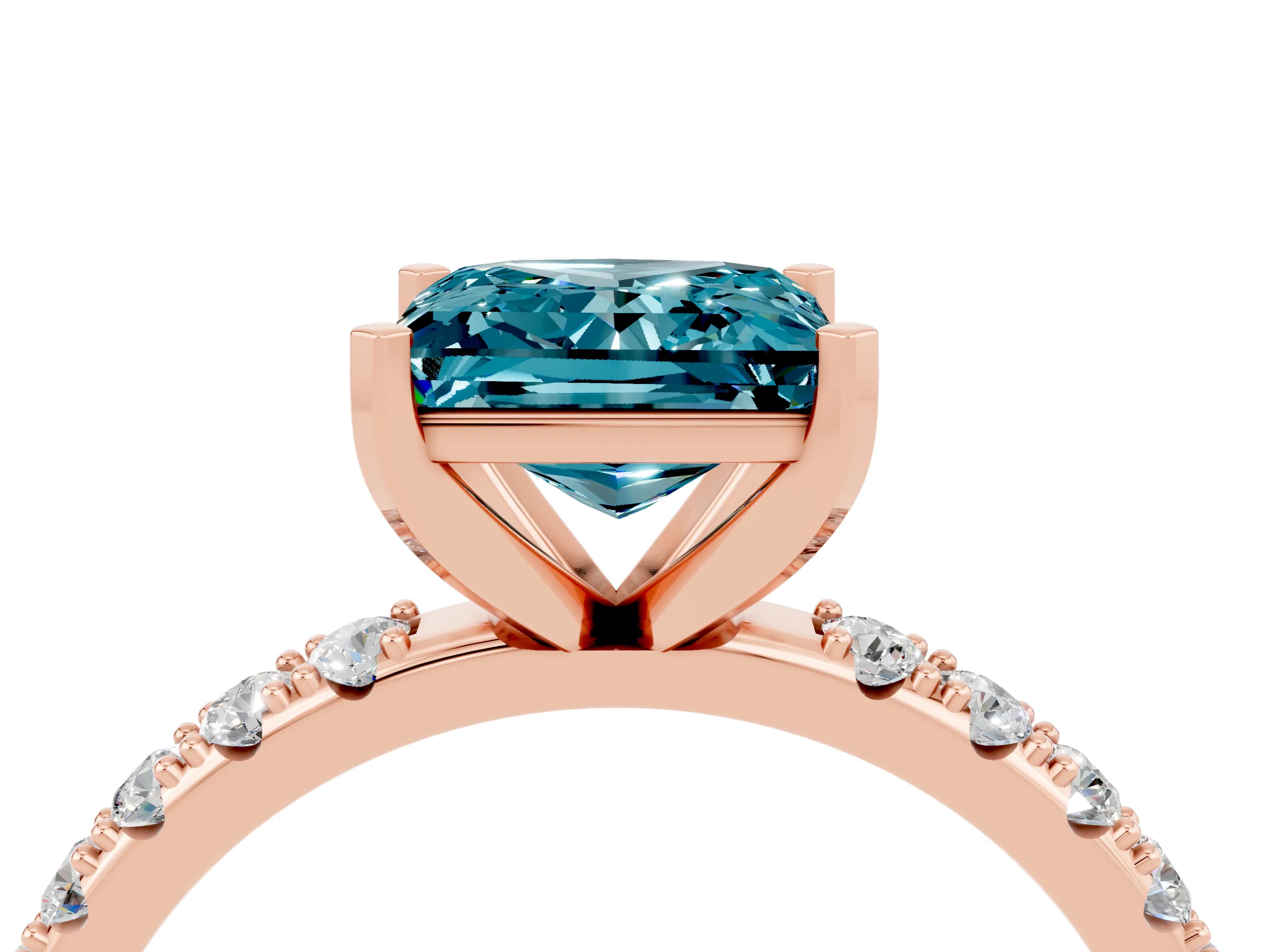 Rose gold Princess Cut Blue Topaz Solitaire Pavé Band with Four-Prong Setting_4
