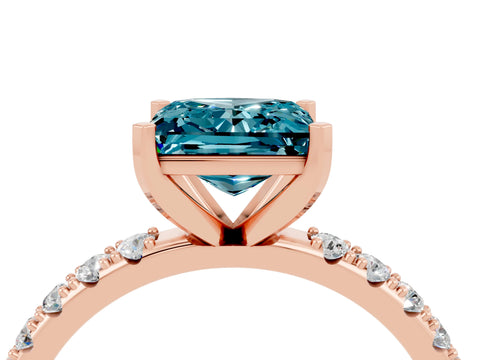 Rose gold Princess Cut Blue Topaz Solitaire Pavé Band with Four-Prong Setting_4