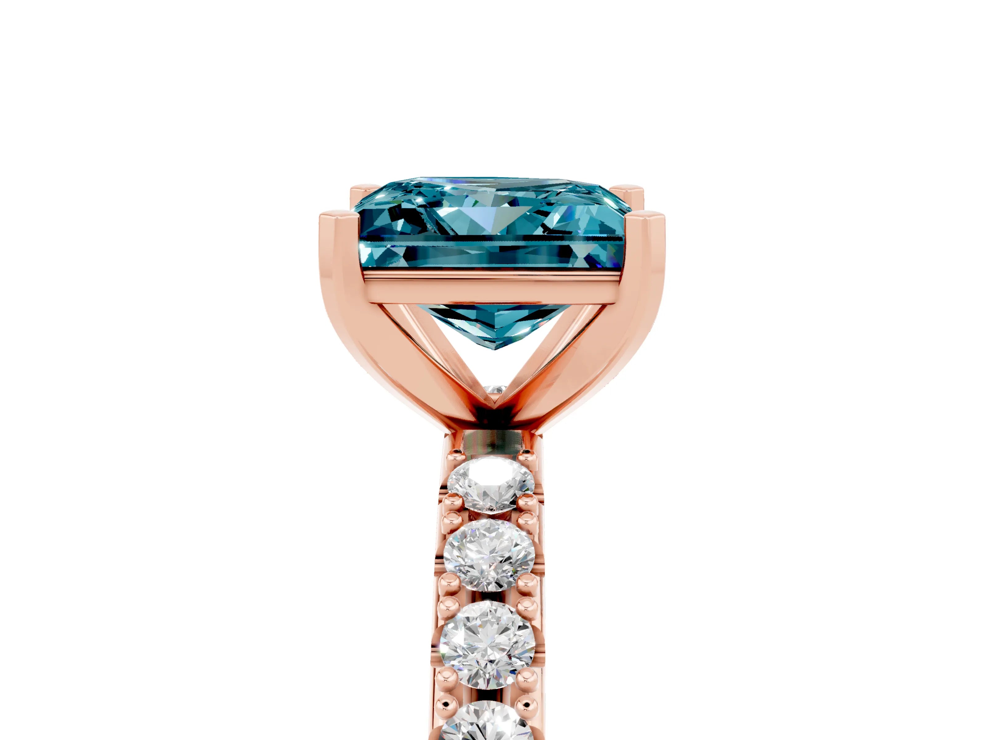 Rose gold Princess Cut Blue Topaz Solitaire Pavé Band with Four-Prong Setting_5
