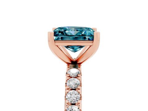 Rose gold Princess Cut Blue Topaz Solitaire Pavé Band with Four-Prong Setting_5