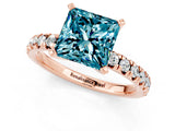 Rose gold Princess Cut Blue Topaz Solitaire Pavé Engagement Ring with Round Band and Prong Setting_13
