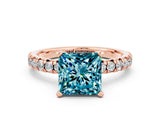 Rose gold Princess Cut Blue Topaz Solitaire Pavé Engagement Ring with Round Band and Prong Setting_72