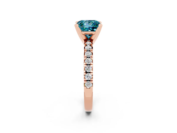 Rose gold Princess Cut Blue Topaz Solitaire Pavé Engagement Ring with Round Band and Prong Setting