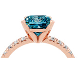 Rose gold Princess Cut Blue Topaz Solitaire Pavé Engagement Ring with Round Band and Prong Setting_76